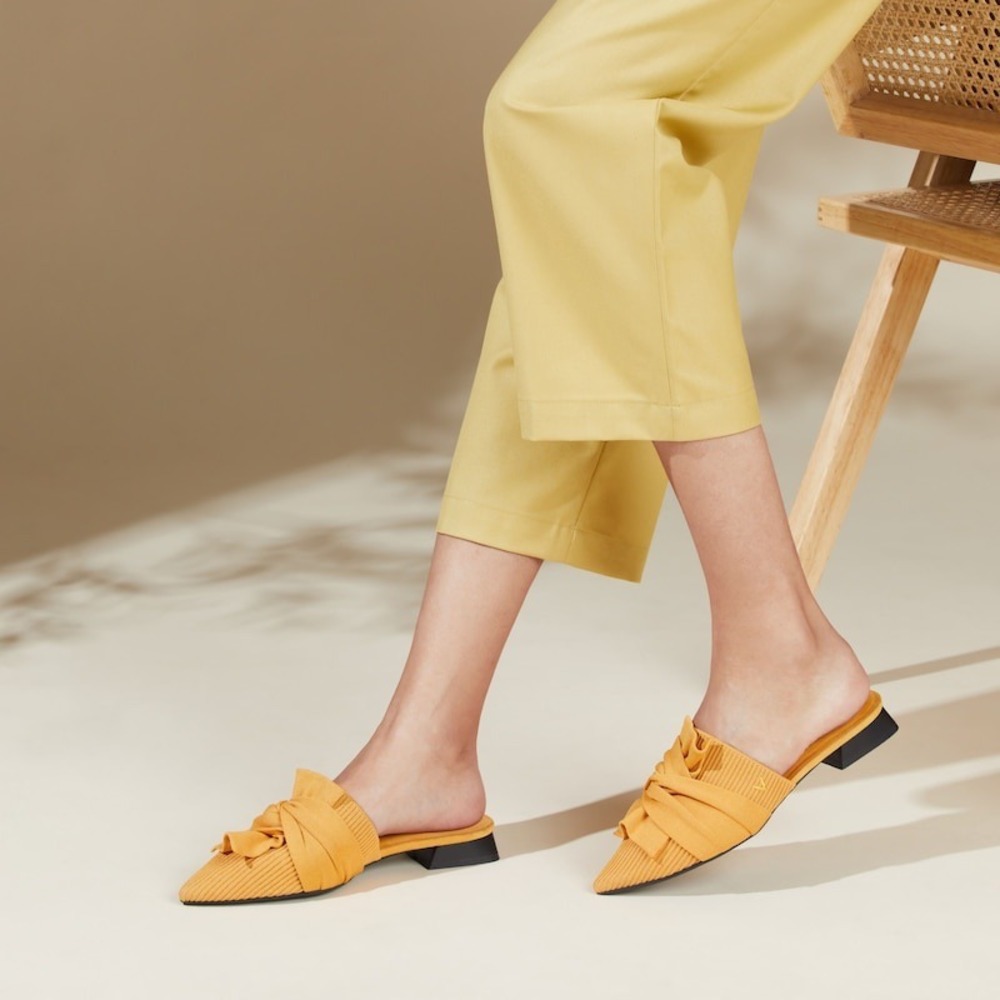 Vivaia Mules Knit Pointed Bow Slip On Loafers Flats Yellow Shoes EU/41.5 US/10